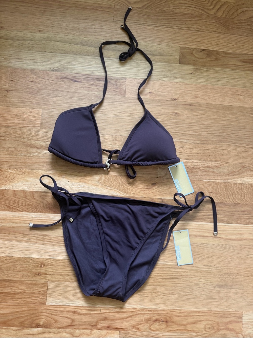 NWT MICHAEL Michael Kors Brown Triangle String Bikini